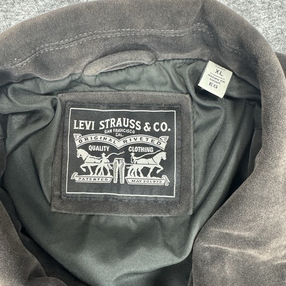 Levis Faux Suede Full Zip‎ Jacket Mens XL Charcoal Gray Snap Pockets - Picture 5 of 8